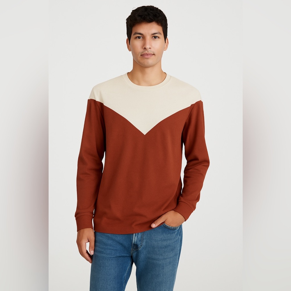 DJAB by Simons Long Sleeve Organic Cotton Shirt - Size L - Two-Tone Rust & Cream